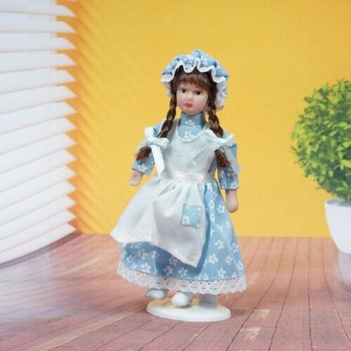 Maßstab 1:12 Puppenhaus Miniatur Zubehör viktorianische Keramik Puppe Mädchen blaues Kleid - Bild 12 von 14
