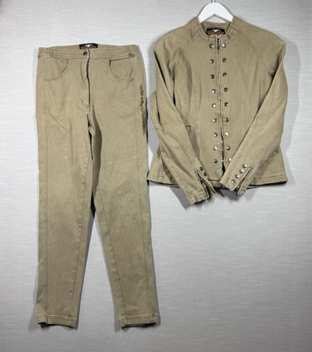 Vintage Harley Davidson Jacke Hose Damen 14 Large Beige Set Motorrad Wattiert