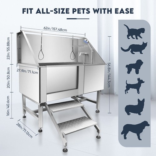 62" XL Pet Dog Grooming Bath Tub Pet Wash Tub Stainless Steel Adjustable Height - Picture 6 of 12