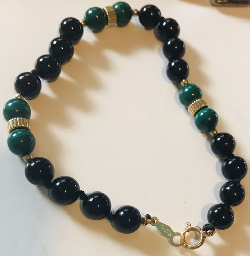 Honora 14k GF grün & schwarz Jadeit 7"" Armband klassische zarte runde Steine - Bild 9 von 11