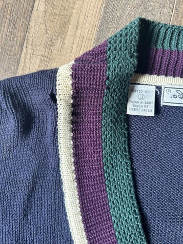 Vintage bugle Boy Co Sweater Vest Cotton 90s L 80s Crest Preppy Y2K Crewneck - Picture 7 of 9