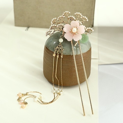 Handgefertigte chinesische Hanfu Haarnadel Blume Quaste Kanzashi Schritt schütteln Haarspange - Bild 4 von 11