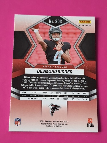 2022 Panini Mosaic #303 Desmond Ridder RC Rookie Falcons Green Mosaic Prizm - Bild 2 von 2