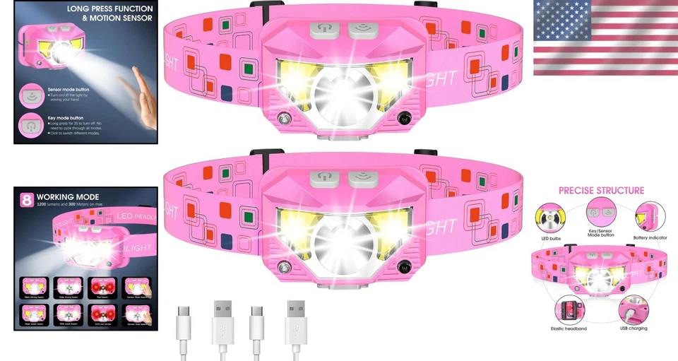 Stylish Rechargeable Headlamp - 1200 Lumens, Waterproof, 2-Pack for Outdoor Use - Image 2 of 4