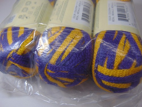 Premier Yarn Starbella Stripes #17-11 Purple Gold 3 Skein Lot Acrylic Scarf - Picture 2 of 5