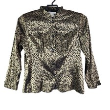 Womens Dressbarn Jacket Metallic Gold & Black Button Down Long Sleeve Size 14/16