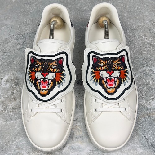 Gucci Ace Web Tiger Patch Sneaker White Leather Python Heel 9.5 G 10 US 43.5EUR - Picture 2 of 12