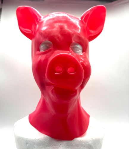 Rosa Latex Schwein Haube Maske - Fetisch Kostüm Kopfbedeckung Gummi Cosplay Tier Spielen - Bild 3 von 8