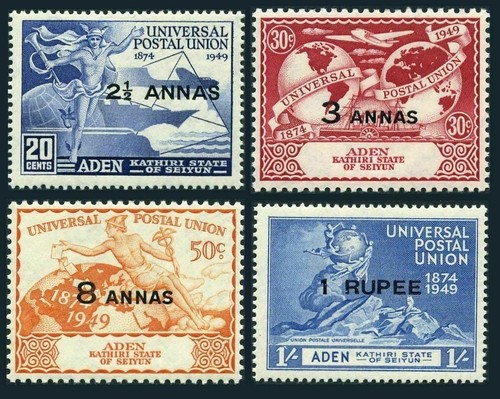 Aden Kathiri State 16-19 scharniert UPU-75, 1949 Quecksilber, Symbole der Kommunikation