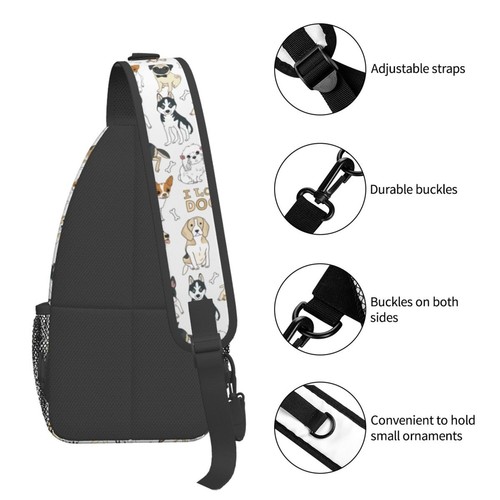 Cute Doodle Dogs Pug Sling Backpack Crossbody Shoulder Bag For Women Men Slin... - Picture 5 of 7