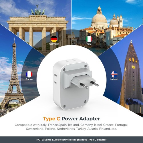 European Plug Adapter Travel Power Plug with 4 Outlets 3 USB Port to Spain Italy - Picture 23 of 25