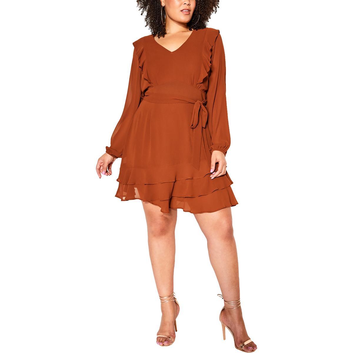 Женское короткое летнее платье-клеш City Chic Womens Brown Party Short Summer Fit & Flare Dress Plus M BHFO 5041
