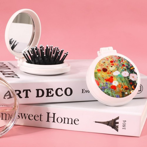 Mini Hairbrush with Mirror Collapsible Portable Pocket Hair Brush Flowers - Picture 5 of 7