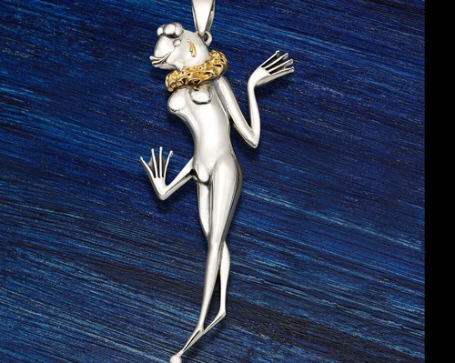 Designer Sterling Silver 22k Gilded Frog Coquette Mihail Chemiakin Slide Pendant - Picture 2 of 2