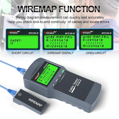NF-8108M RJ45 Cat5E Cat6/6E NetWork Lan Cable Wire Length Tester With 8 Remote - Photo 4/12