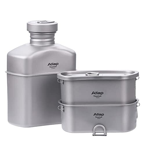 Titanium Canteen Mess Kit with Water Bottle Pot, Ultralight Portable 1100ML - Picture 3 of 8