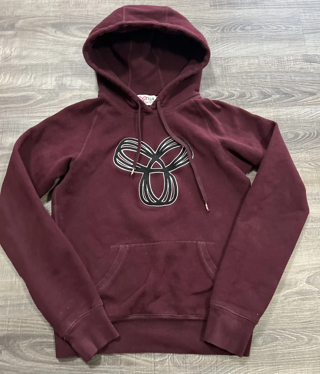 Aritzia TNA Burgundy Logo Pullover Hoodie Womens Size XS