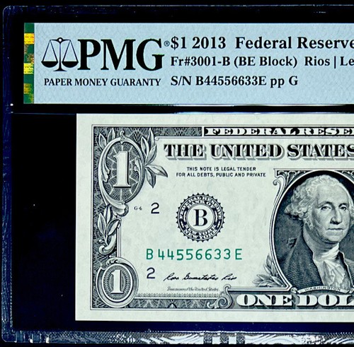 2013 $1 FEDERAL RESERVE NOTE- ASCENDING PAIRS LADDER #44556633 -PMG #66 EPQ GEM - Picture 2 of 4