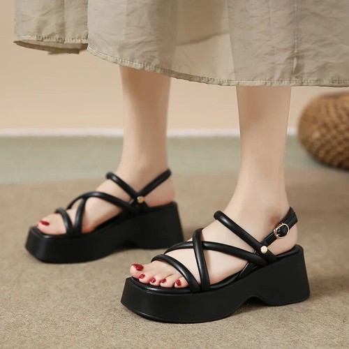 Women's Summer Sandals Cross Strap Shoes 2025 Woman Wedge Heel Sandals for Women - Foto 10 di 15