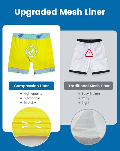 Mens Swim Trunks with Compression Liner 7 Inch Inseam Mens BathingSuit Quick Dry - Picture 193 of 194