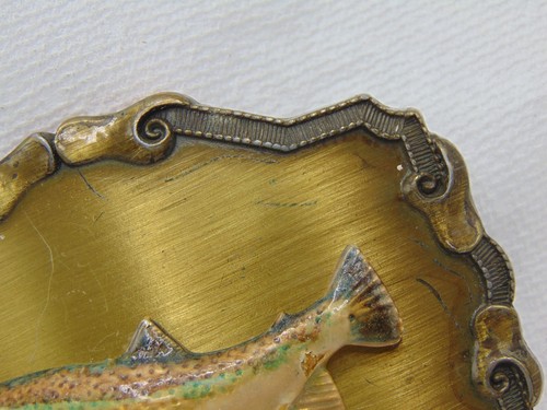 FIBBIA CINTURA VINTAGE TROTA ARCOBALENO PESCE MOSCA PESCA TROFEO 3D tono oro colore - Foto 6 di 9