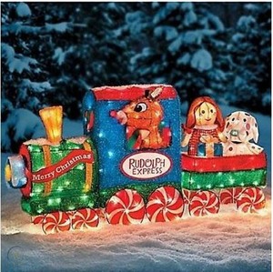 Lighted 3d Rudolph The Red Nosed Reindeer Tinsel Train Outdoor
