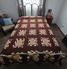  Afghan Crocheted Heavy Hand Crafted Browns Blanket 80"×83" Granny Cottage Core