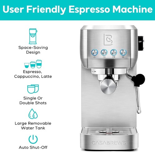 Casabrews 3700 Essential Silver Stainless Steel 20 Bar Espresso Coffee Machine - Bild 2 von 9
