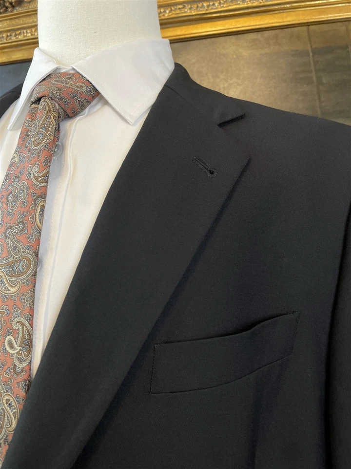 Abrigo Deportivo Joseph Abboud 48L HECHO EN EE. UU. Negro 100% Lana Metal Cresta Botón 2Btn Foto 2 de 4