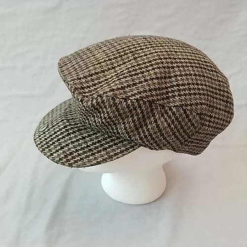 Tress & Co London Flat Cap Wool Blend Hat Debenhams Brown Houndstooth Lined Med - Picture 10 of 18