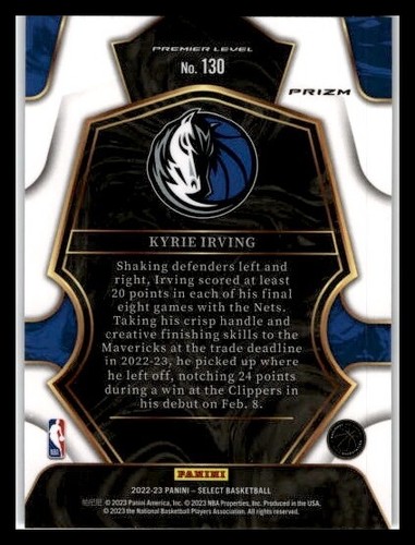 2022 Panini Select #130 Kyrie Irving Premier Level Silver Prizm - Picture 2 of 2