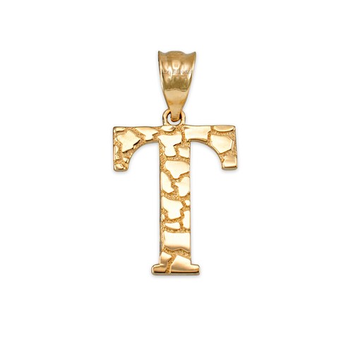 Yellow Gold Nugget Letter Initial Pendant Necklace - Picture 65 of 75