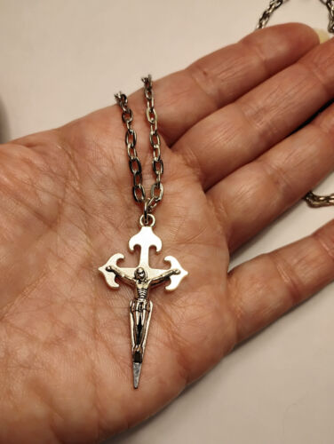 Collar Crucifijo Crucifijo Cruzado Santiago 1.75" Cadena Eslabón Plata 4mm Camino Santiago - Imagen 3 de 4