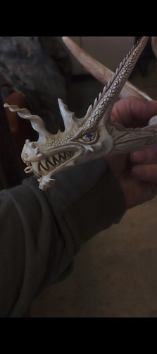 Carved DEER antler DRAGON sapphire Antlers Carving  BOneCaRvER Knife Handle ?  - Picture 3 of 9