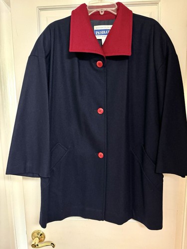Vtg Pendleton Woolen Mills Navy BL Wool Red Lined Jacket Coat WM 16 EUC Car Coat - Picture 3 of 9