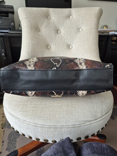 Vince Camuto Bag Emely Leather Brown Black Snakeskin Print Double Handle Tote - Picture 6 of 10