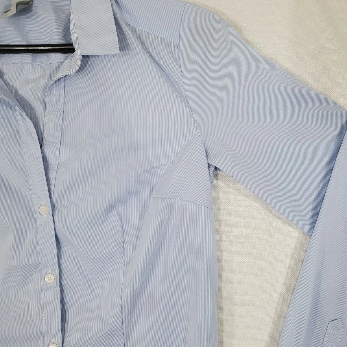 H M Womens Shirt Top 6 Blue Stripes Button Front Long Sleeve