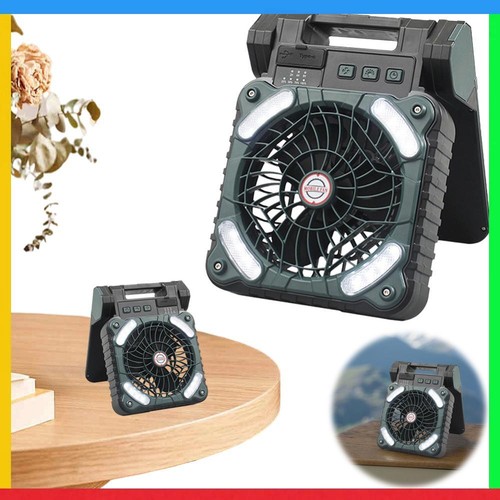 Solar Camping Fan Rechargeable Solar Powered Fan with LED Light (Dark Green)