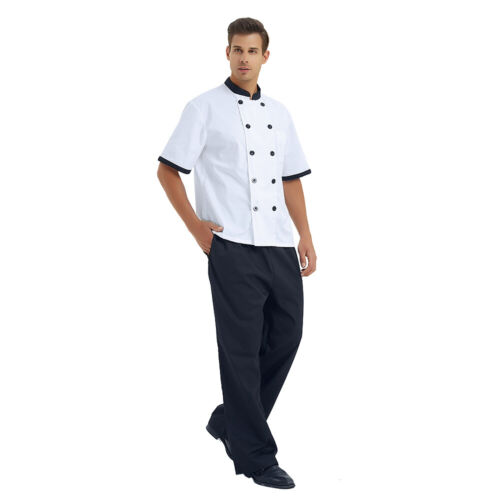 Unisex Short Sleeve Chef Coat Jacket Men Women Kitchen Workwear Cooking Uniform - Picture 46 of 90