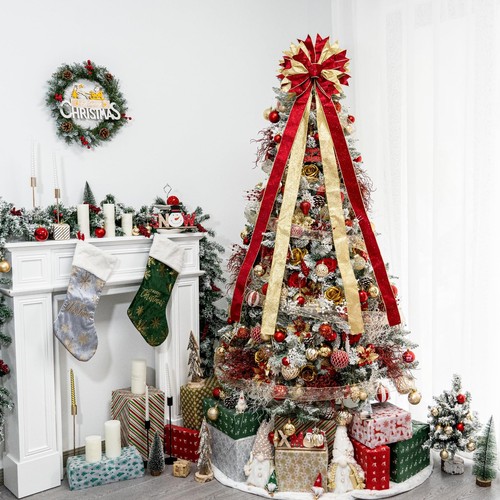Christmas Tree Topper Bow 53x13 Inches Large Christmas Bow with Glitter Strea... - Picture 5 of 7