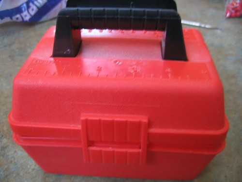 FISHER PRICE RED TOOL BOX with HINGED COVER 1987