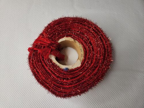 Vintage Red Tinsel Glitter Wire Ribbon Roll Spool 2" Wide 40+ Yards - Picture 3 of 4