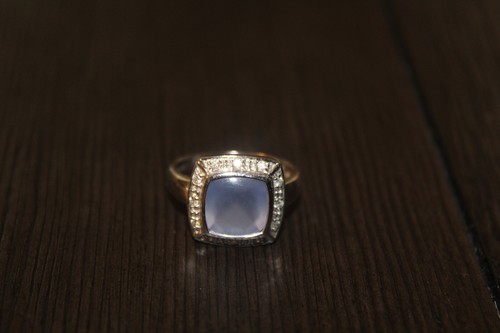 Vintage 14K WG Blue Chalcedony & Diamond Ring - Picture 2 of 12