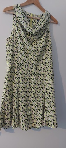 Cue Yellow Drop Waist Dress Size 12 Cowl Neck Sleeveless Lightweight Corporate - Picture 3 of 4