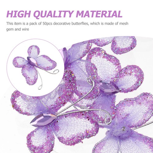 50 PIEZAS Malla Transparente Alambre Brillo Boda Decorativo Mariposas Decoraciones (Púrpura) - Imagen 6 de 12