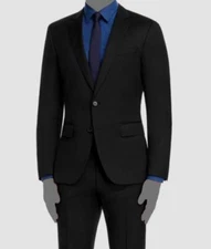 Hugo Boss Men's Black Wool Slim Notch Lapel Two-Button Jacket Suit Size 40L