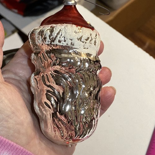 ANTIQUE VINTAGE WEST GERMANY HANDBLOWN PAINTED FIGURAL SANTA CHRISTMAS BALL - Bild 3 von 12