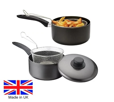 CHIP PAN Fryer + Basket Non Stick with Basket Aluminium 20cm & 22cm Saucepan UK