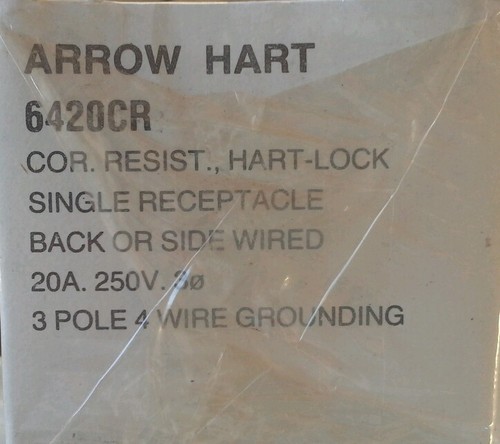 ARROW HART 6420CR Corrosion Resistant LOCKING RECEPTACLE 20A 250V 3 Pole 4 Wire  - Picture 2 of 3