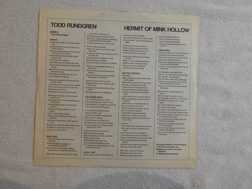 Todd Rundgren "Hermit Of Mink Hollow" Pristine NEVER PLAYED 1978 Canadian RED LP - Picture 6 of 6